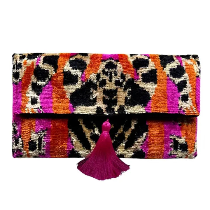 Silk Velvet Ikat Clutch