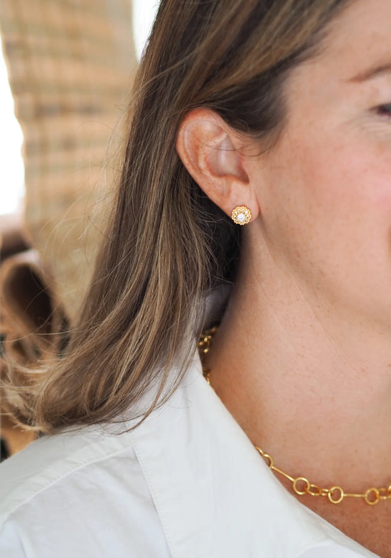 Scalloped Crystal Studs