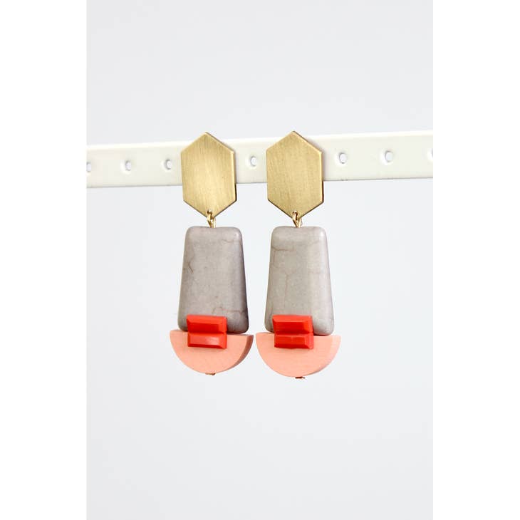 Load image into Gallery viewer, Gray, Red, and Pink Post Geometric Earrings
