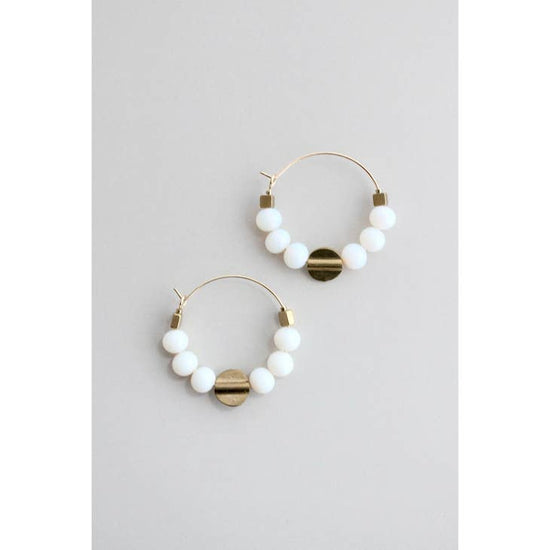 Load image into Gallery viewer, White Opal Hoop Earrings
