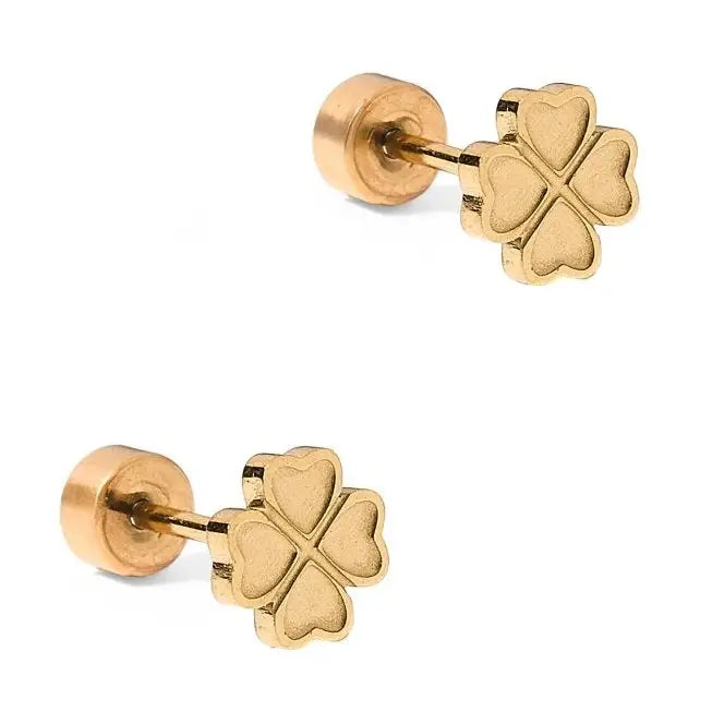 Screwback Stud - Lucky Clover Gold