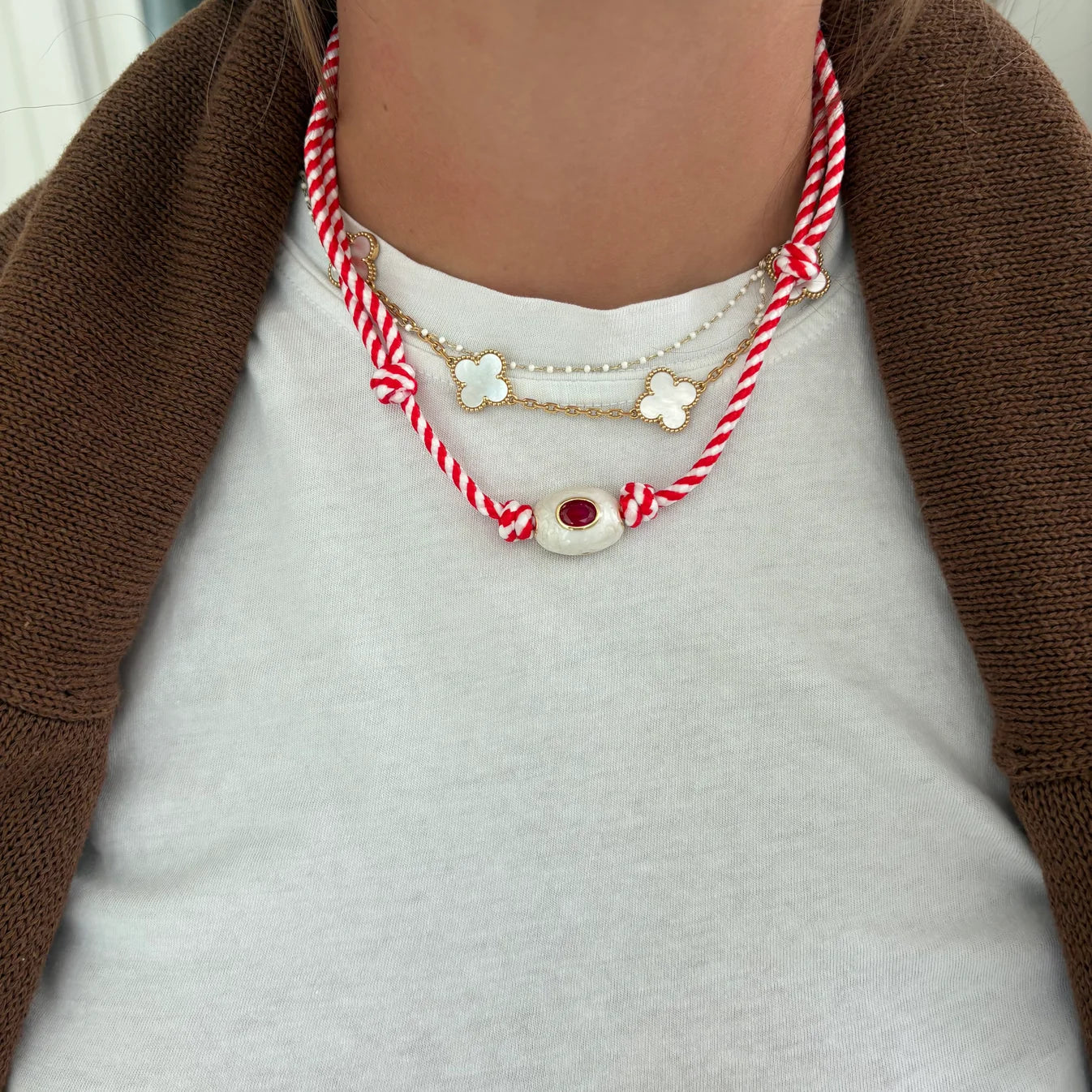 Red Stripe Cord Necklace