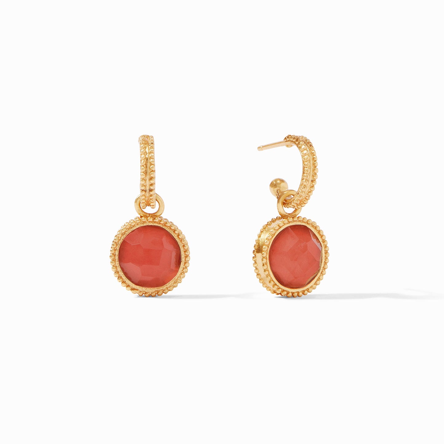 Load image into Gallery viewer, Fleur-de-Lis Hoop &amp;amp; Charm Earring Iridescent Coral - Muse Shoe Studio
