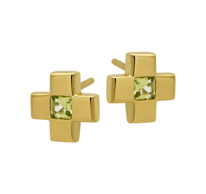 Peridot Cross Studs