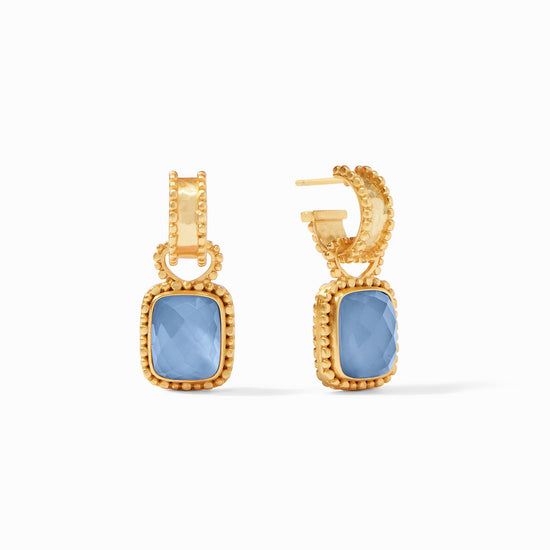 Load image into Gallery viewer, Marbella Hoop &amp;amp; Charm Earring Iridescent Chalcedony Blue
