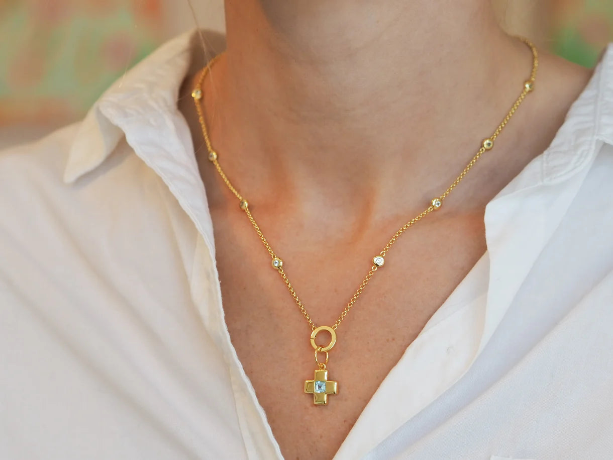 Blue Topaz Cross Charm