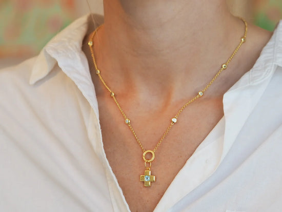 Blue Topaz Cross Charm