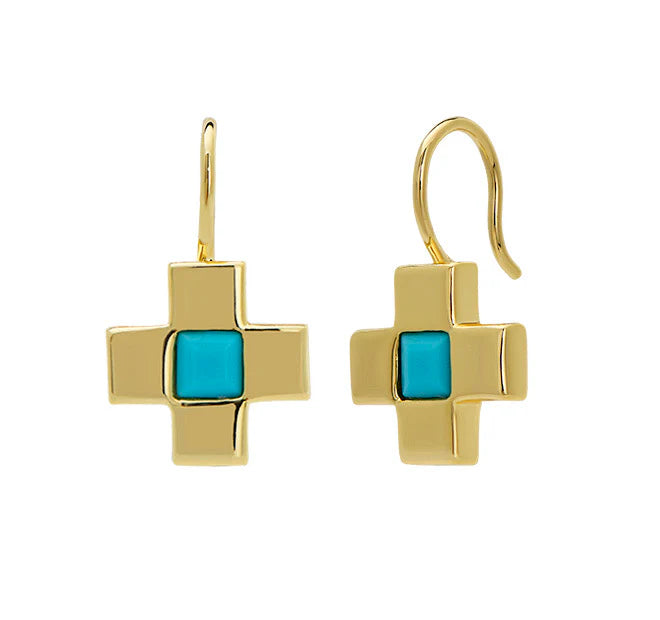 Turquoise Cross Drop Earrings