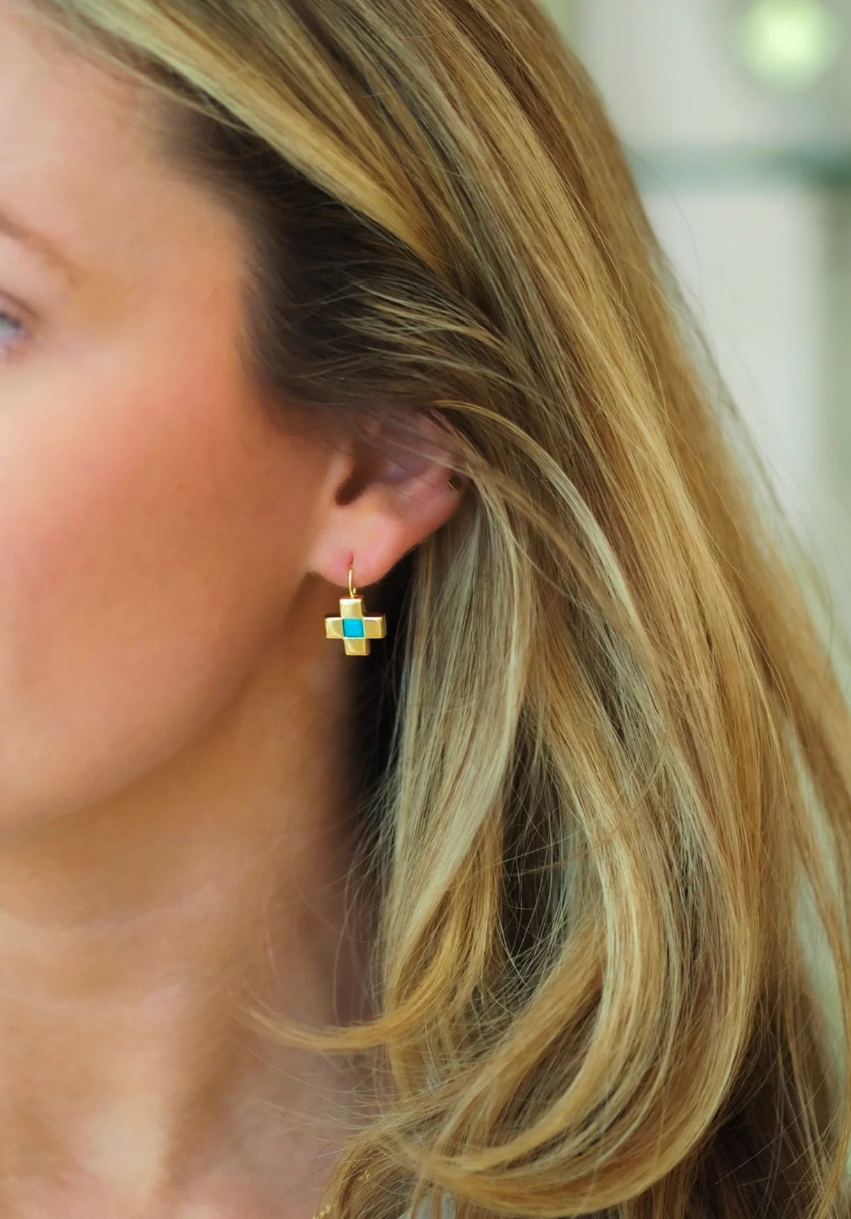 Turquoise Cross Drop Earrings