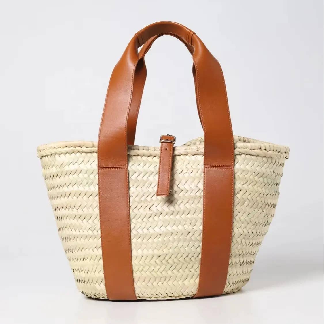 Handmade Straw Basket with Leather